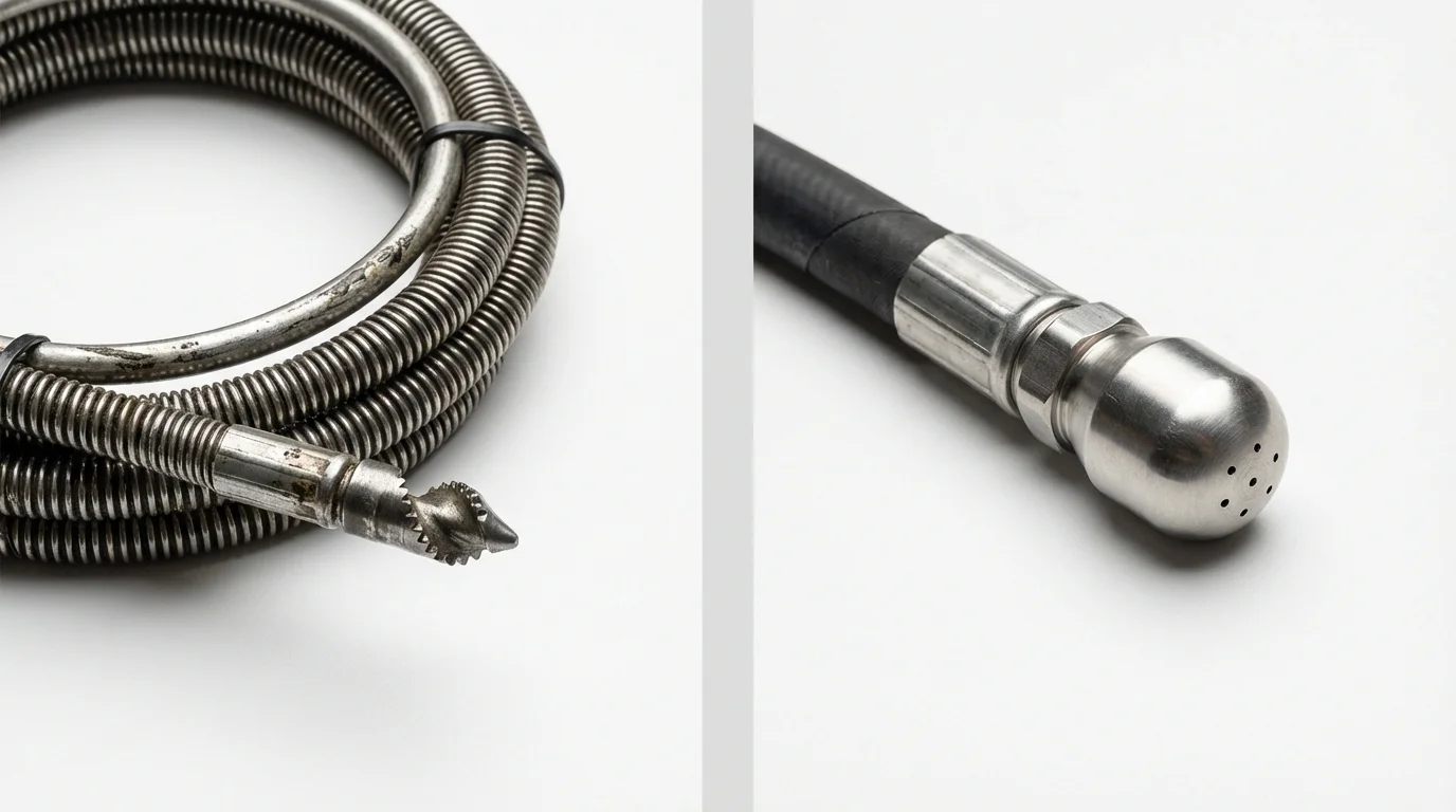 Drain snake cable and hydro jetting nozzle used for drain cleaning in Oswego, KS